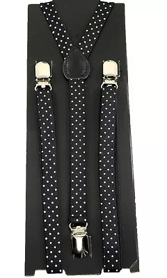 Unisex Clip-on Braces Elastic  White Polka Dot  Slim Y Back Suspender  • $6.99