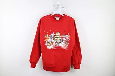 Vintage 90s Streetwear Womens Small Christmas Snowman Crewneck Sweatshirt Red • $39.95