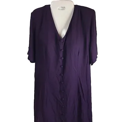 Dear Apparel Vintage Dress Purple Button Front Tie Back Retro Rayon XL USA • $29.99