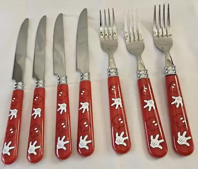 Walt Disney Flatware Set Of 7 Knives And Forks Mickey Mouse Silverware Red • $19.99