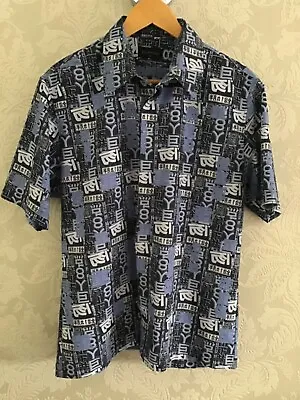 Burton Men’s Medium Size Short Sleeve Blue White + Navy Chinese Patterned Shirt • £4.99