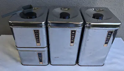 Vtg 50's MCM Lincoln Beautyware Chrome Canister Set Flour Sugar Coffee Tea Retro • $69.99