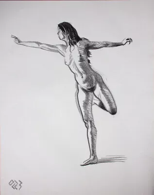 Original Female Charcoal On Paper Life Drawing Nude Girl Woman Artwork Realism • £30