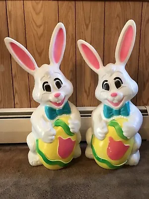 2 Vintage SUN HILL 28” Blow Mold Easter Bunny Rabbits W/ Bowtie & Egg - No Cords • $75