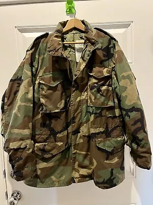 Alpha Industries Field Jacket M65 Woodland Camo Large Long Army Military 1983 • $139.99