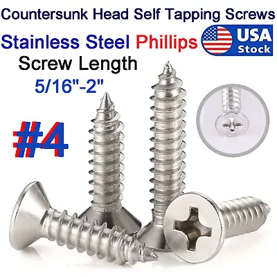 #4 UNC Phillips Flat Head Self Tapping Sheet Metal Screw Stainless Steel 5/16-2  • $5.55