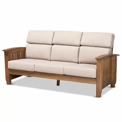 Baxton Studio Charlotte Taupe Upholstered Walnut Finished Wood 3-Seater Sofa • $458.07