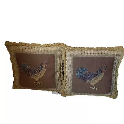 Newport Tapestry Rooster Throw Pillows Lot Of 2 Vintage 18 X 18 Inches Farmhouse • $39.99