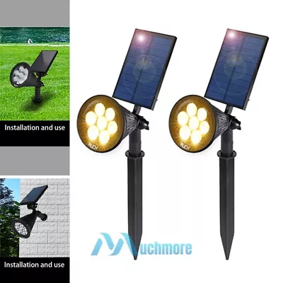 Lot 2X Warm White 7-LEDs Solar Spotlight PIR Sensor Garden Lawn Stake Lamp IP65 • $29.99