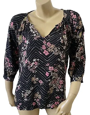 MAURICES Womens Size Small Floral Boho Print V Neck 3/4 Sleeve Rayon Shirt Top • $15.19