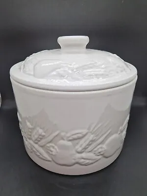 Marks And Spencer White Ceramic Airtight Storage Jar Raised 3d Fruits Design • £8