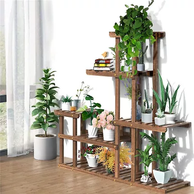 Vintage Pine Wood Plant Stand Indoor Outdoor Flower Shelf Display Storage Shelve • $49.97