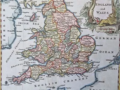 England & Wales United Kingdom London 1772 Jefferys Decorative Hand Color Map • $92