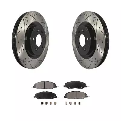Front Coated Drilled Slotted Disc Brake Rotor & Ceramic Pad Kit For Ford Mustang • $175.43