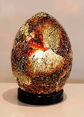 Mini Mosaic Glass Egg Lamp Amber Brown Lighting Home Gift Egg Shaped Table Light • £24.99