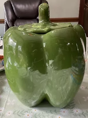 Vintage Large 10  Tall Green Bell Pepper Cookie Jar Ceramic • $25