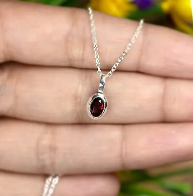 £15.99 • Buy Small Oval Red Garnet Sterling 925 Silver Pendant Necklace Ladies Jewellery Gift