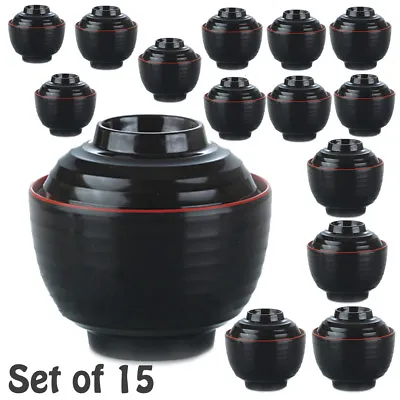 Set Of 15 Japanese Melamine 4  Miso Soup Rice Bowls With Lids ~ US Seller • £59.77