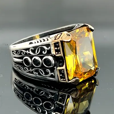 Yellow Citrine Stone Ring  Sterling Silver Ring  Turkish Handmade Ring 925k • $70