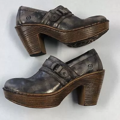 BORN Haddon Platform Chunk Clog Sz 8/39 W62528 Distressed Metallic Leather Shoes • $34.99