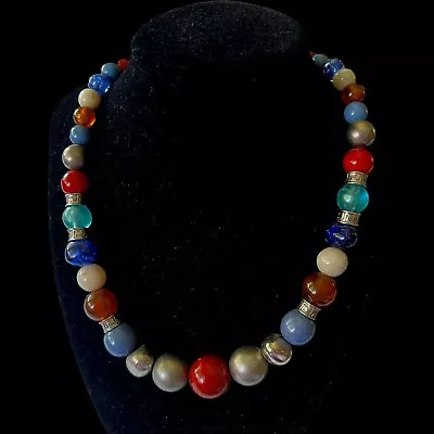  Vtg LCI Liz Claiborne Inc Multi Assorted Opaque Gemstone Crystal Drop Necklace  • $2.98