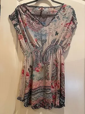 Mushka By Siena Rose Boho Sheer Floral Sleeveless Tunic W/embroidered Trim SZ XL • $18.50