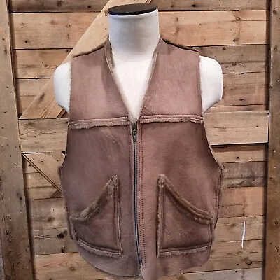 Vintage 1970s SHEARLING Sheepskin Brown Zip Front Vest XL 48  Chest • $106.59