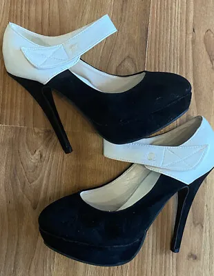 Ladies Size 38 Uk5 Black And White High Heels From Show Story Vgc Used  • £15.99