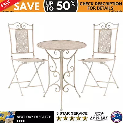 3 Pcs Bistro Set White Vintage Garden Table And Chairs Outdoor Furniture Steel • $361.74