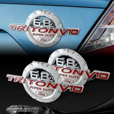 Red/Chrome 6.8L Triton V10 Super Duty Fender Emblem Badge For Ford F250 F350 • $32.88