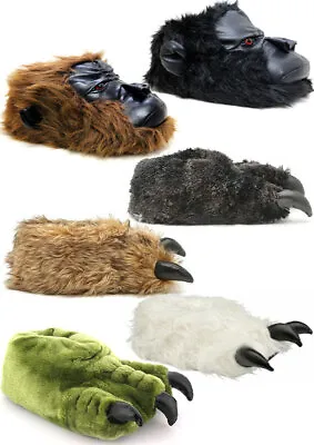 Mens Novelty Claw Slippers Ladies Monster Bear Slippers Memory Foam Fur Shoes • £14.99