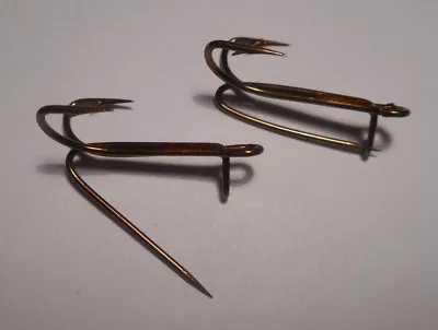 10 Mustad #7 Double Limerick Outside Hooks With Safety Pin Ringed Bronzed 79041 • $9.99