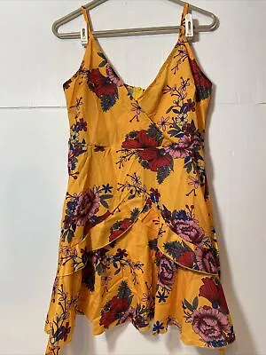 Zaful Mustard Yellow Floral Print Spaghetti Strap Short Dress Size L New • $29.99