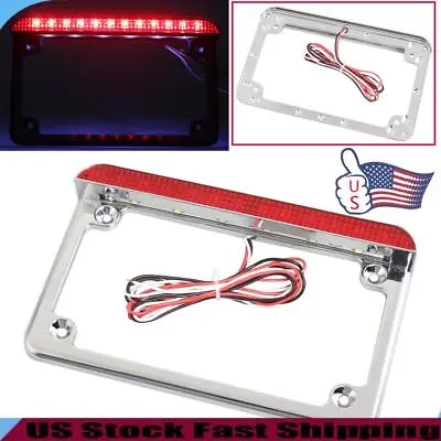 Chrome Motorcycle License Plate Frame Holder LED Brake Tail Light Universal US • $23.30