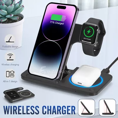 $31.45 • Buy Wireless Charger 15W Qi Fast Charging Station Pad For Apple Watch IPhone AirPods