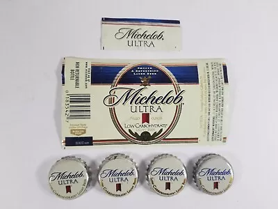 1990's Michelob Ultra Beer Bottle Labels (1) Neck Labels (1) Bottle Caps (4) • $4.50