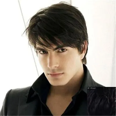 Mens Black Wig US Stock Short Hair Synthetic Old Heat Resistant Straight For Man • $19.99