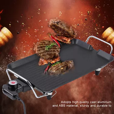 Electric Teppanyaki Table Top Grill Griddle BBQ Barbecue Hot Plate Smokeless New • £18.39