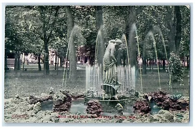 1910 Maid Mist Gillett Park Fountain Statue Sculpture Tomah Wisconsin Postcard • $8.42