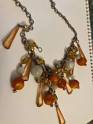 VINTAGE ESTATE Chunky Orange Bead Bib  Necklace • $6.99