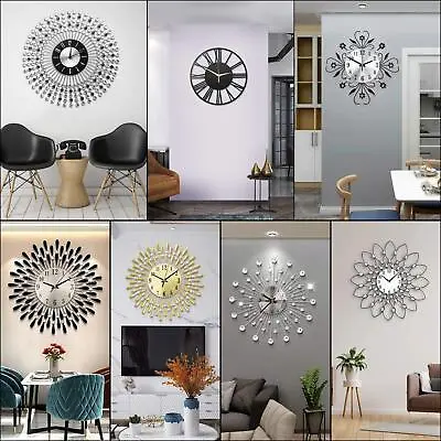 Extra Large Round Living  Modern Bedroom Diamond Clock Crystal Wall Clock Silent • £14.99