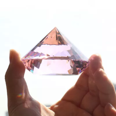80mm Pink Glass Crystal Diamond Paperweight Photograph Props Centerpiece Decor • $21.49