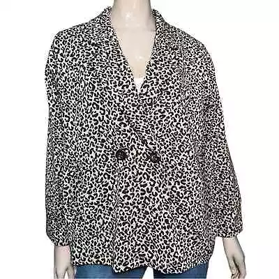 Zara Womens Size M Tan Black Leopard Cheetah Animal Print Double Breasted Blazer • $30