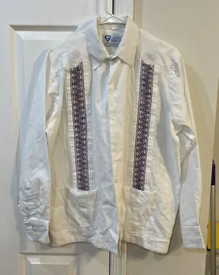 Mexican Guayabera Gialez Men’s Sz40 Long Sleeve Pockets Linen • $49.99