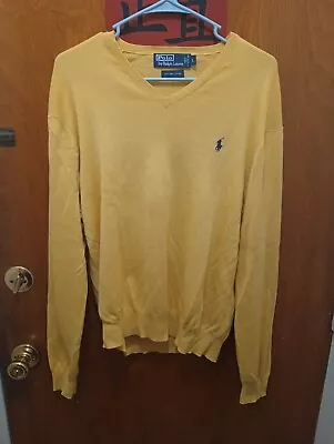 NWOT POLO RALPH LAUREN ITALIAN Men's Long Sleeve V-Neck Sweater Size L- Yellow • $25