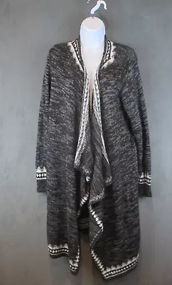 Torrid Cardigan Sweater Womens Large 0 Heather Gray Fair Isle Border Maxi Long • $29.95