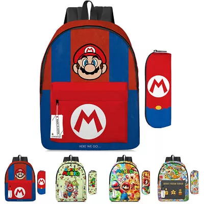 Super Mario Backpack Pencil Case Kids Boys/Girls School Shoulder Bags Lunch Bag↑ • £15.91