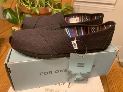 $12 • Buy NEW TOMS Womens Alpargata Slip On Black Canvas Flats Size 7 With Tags And Box