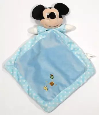 DISNEY BABY Mickey Mouse Blue Security Blanket Lovie Soft Spotted Border • $30.98