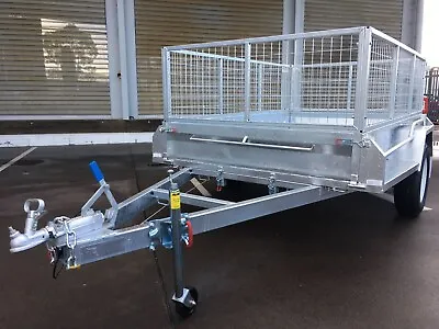 8x5 Single Axle Galvanised Box Trailer 1400kg ATM With 600mm Mesh Cage • $3149